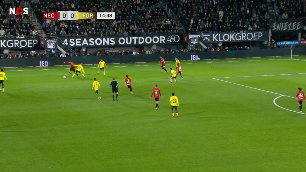 NEC en Fortuna Sittard tijdens een wedstrijd in Nijmegen